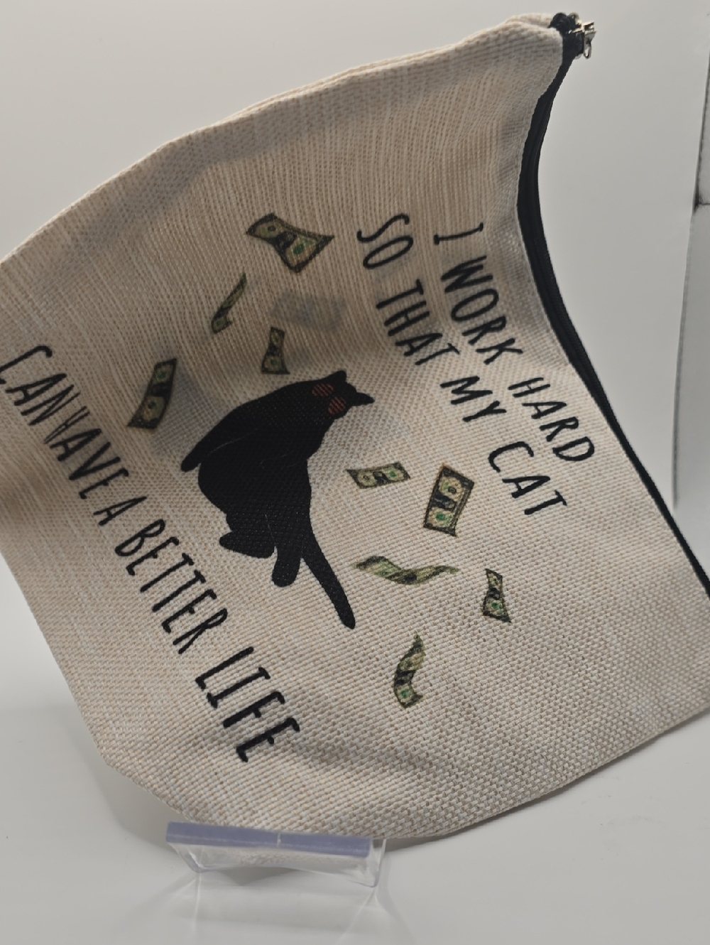 Canvas Cat Zip Pouch - Black Cat Design